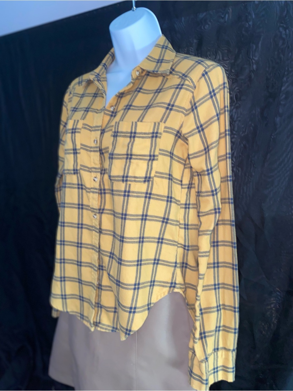 Hollister Mustard Yellow Plaid Shirt with Navy Stripes - Picture 2 of 6